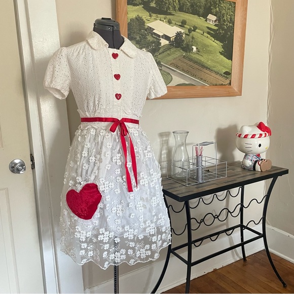 Vintage Dresses & Skirts - Handmade Lace Heart Button Bow Floral Pearl Peter Pan Collar Babydoll Embroidery